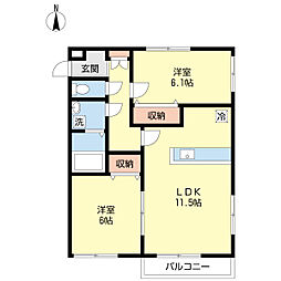 グランアビテ弐番館 2LDKの間取図画像