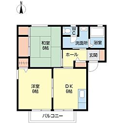 グリーンハイツＤ 2階2DKの間取り