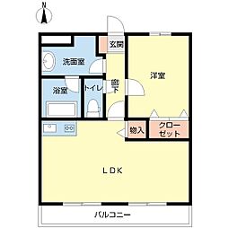プランドール・Ｙ 1階1LDKの間取り