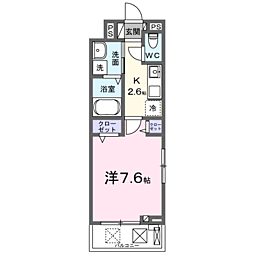 グリーナブル若葉II 2階1Kの間取り