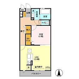 モンターニュ 1階1LDKの間取り