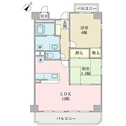 ルーブルMIKAMI 2LDKの間取図画像