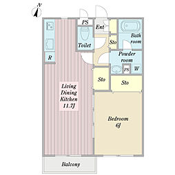 フォンテーヌ 1LDKの間取図画像