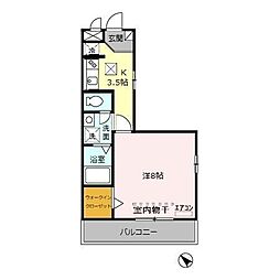 エリタージュ2 1Kの間取図画像