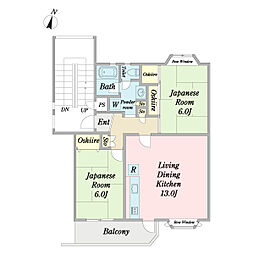 新検見川ビレジ2号棟 2LDKの間取図画像