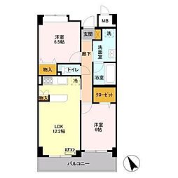 K、reizend 4階2LDKの間取り