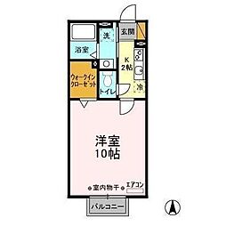 アリオス ガルソニエラ 2階1Kの間取り