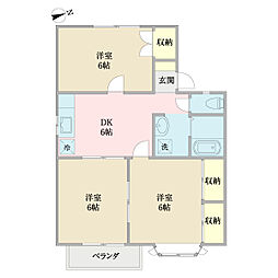 コートヴィレッジA棟 3DKの間取図画像
