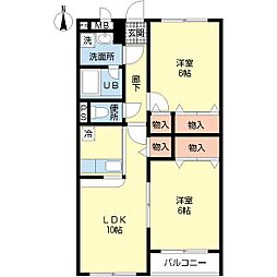 オンフルール 2LDKの間取図画像