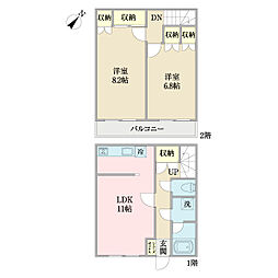 エーデルタウンD 2LDKの間取図画像