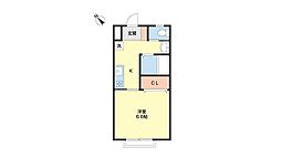 J-ハイツB 1Kの間取図画像