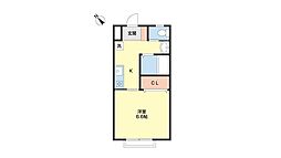 J-ハイツB 1Kの間取図画像