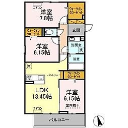 シャルル 3LDKの間取図画像
