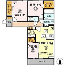 オーフィング3 3LDKの間取図画像
