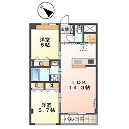 ｓｕｎｓｈｉｎｅ　ｒｅｓｉｄｅｎｃｅ 2階2LDKの間取り