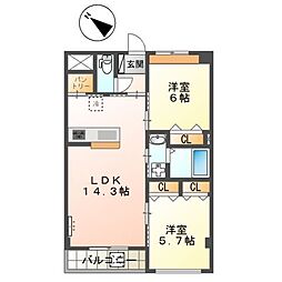 ｓｕｎｓｈｉｎｅ　ｒｅｓｉｄｅｎｃｅ 3階2LDKの間取り