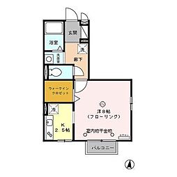 プランドール 2階1Kの間取り