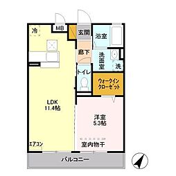 ガーデンヒルズ 1階1LDKの間取り
