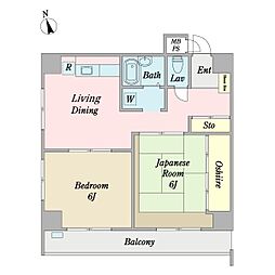 ヴィラ中浦和Ｂ棟 4階2DKの間取り