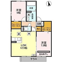 ドミール　壱番館 103 1階2LDKの間取り