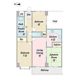 ヴィラ西堀C棟 3LDKの間取図画像
