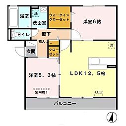 ディアコート2 2LDKの間取図画像