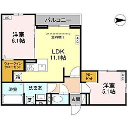 D-ROOM大林 2LDKの間取図画像