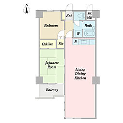 ヴィラ中浦和B棟 2LDKの間取図画像