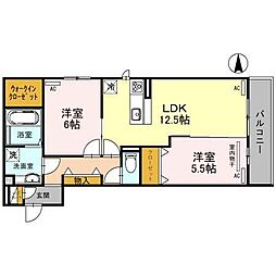 アーバンクロス 2階2LDKの間取り