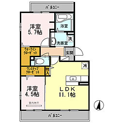 パルクソレイユ2棟 2LDKの間取図画像