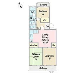 ユーワイハイツ野庭 1階3LDKの間取り