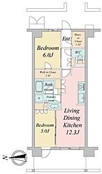 武蔵野市境2丁目マンション 2LDKの間取図画像
