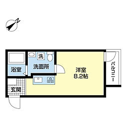 グランドハイツ西国立 1階ワンルームの間取り