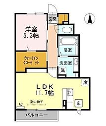 アルジェント・ステラＢ棟 1階1LDKの間取り