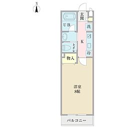 やまぼうし 2階1Kの間取り