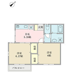 ＮＯＡＮＯＡ 1階2DKの間取り