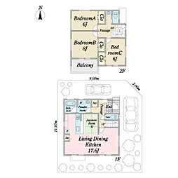 西武拝島線 東大和市駅 徒歩8分の賃貸一戸建て 1階3LDKの間取り