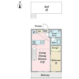 カスティーロ高幡不動 2階1LDKの間取り