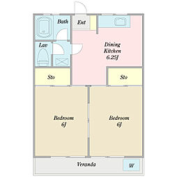 第6辰巳マンション 1階2DKの間取り