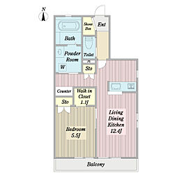 キャトルメゾン 1階1LDKの間取り