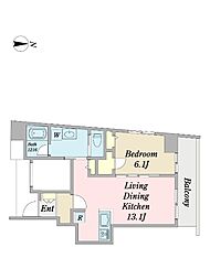 JANUS府中 1LDKの間取図画像