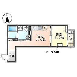 セラータ北野 1DKの間取図画像