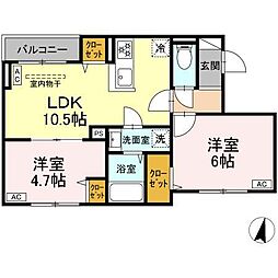 セレスティア若宮 303 3階2LDKの間取り