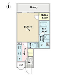 ＭｏｎｔＢｌａｎｃ 3階1Kの間取り