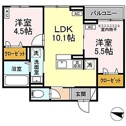 セレスティア西綾瀬 2階2LDKの間取り
