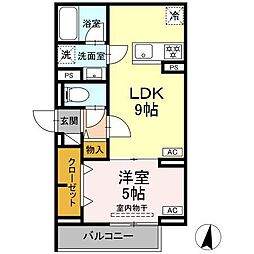 セレスティア中台II 3階1LDKの間取り
