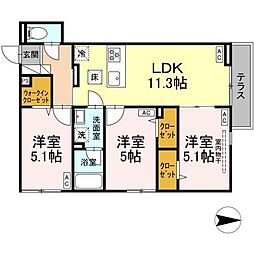 セレスティア西新井II 1階3LDKの間取り
