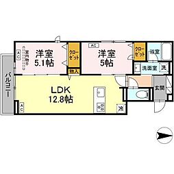セレスティア西新井II 2階2LDKの間取り