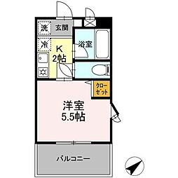 クレール中台 1Kの間取図画像