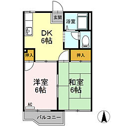 シティハイム桜台B棟 2DKの間取図画像